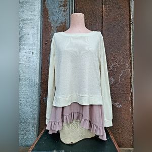 Long-sleeve Cream Layered Waterfall Top Size Large